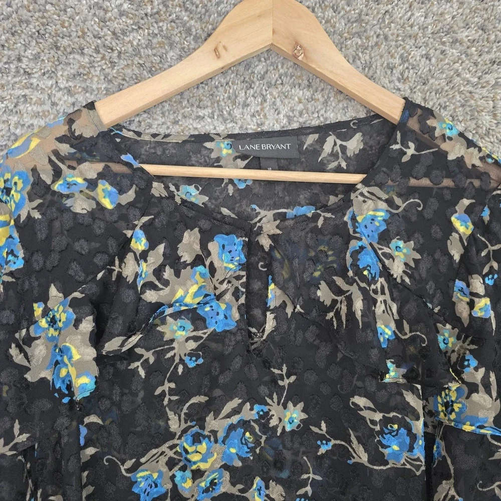 Lane Bryant Top Womens Plus 18 Black Sheer Keyhole Neck Ruffle Blouse Ladies - Picture 4 of 7